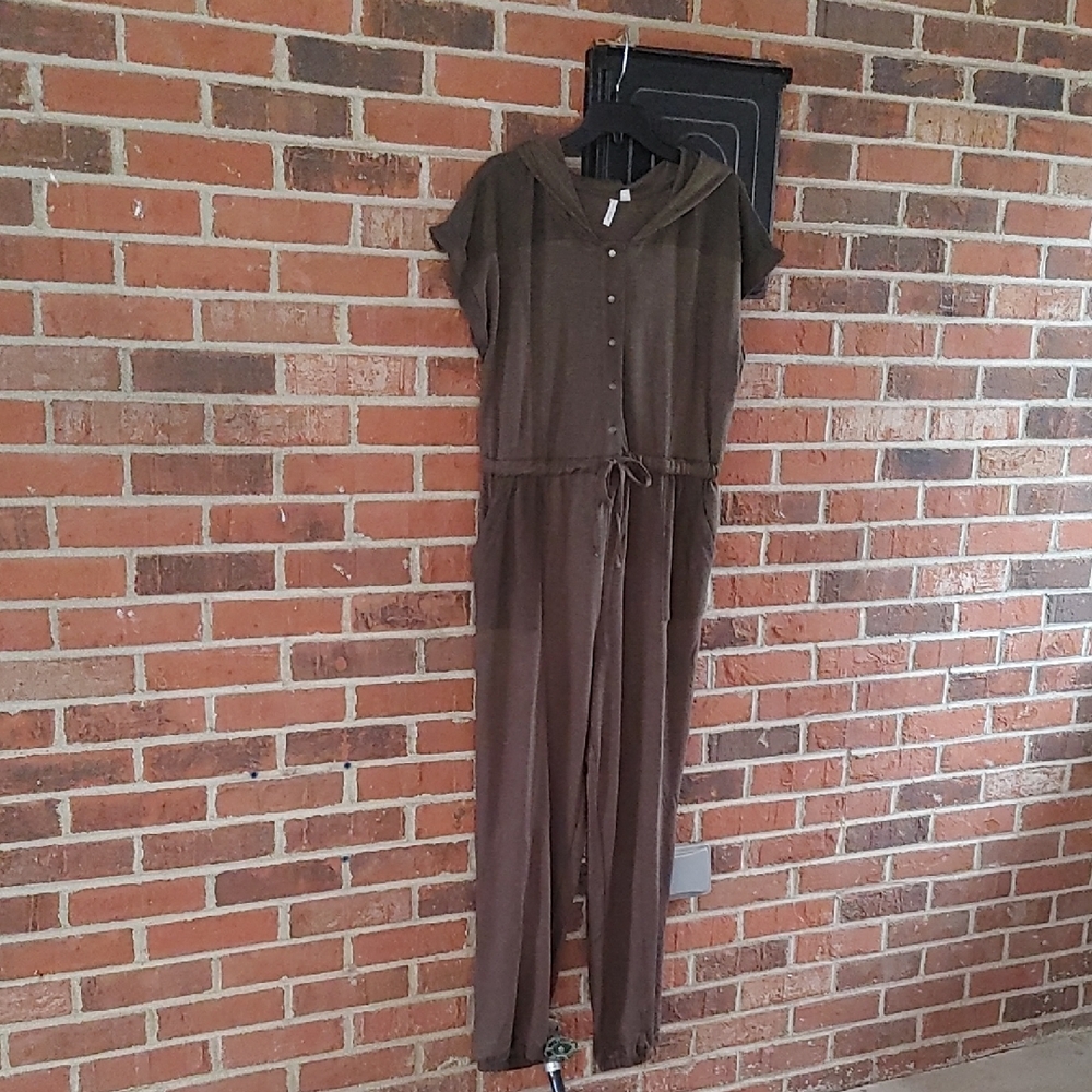 Cato Olive Green Cozy Knit Jogger Hooded Jumpsuit Size L